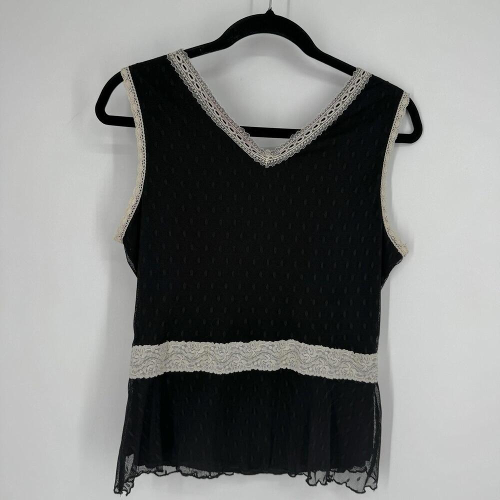 Vintage 90s y2k tank top womens PL black ivory lace goth vampire dark romance - Picture 6 of 6